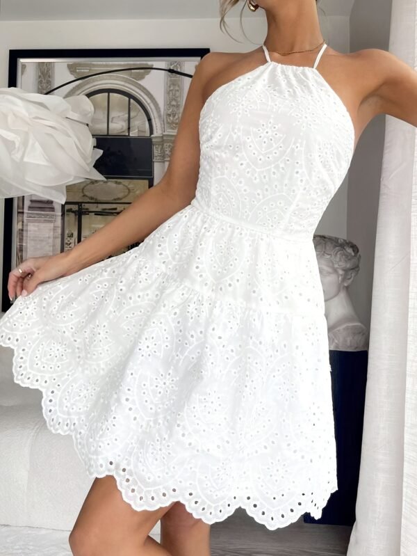 Embroidered Halter Neck A-Line Summer Dress