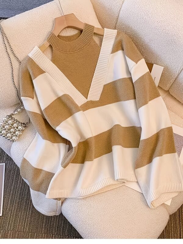 df85e6d7dbd440b0b38380819791f6c7-goods.jpeg Women's Off-Shoulder Halter Neck Striped Sweater
