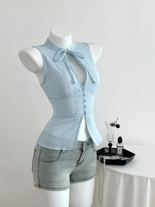 Women'S Jacquard Button Design Lace-Up Shirt