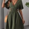 Olive Green Cut-Out Waist V-Neck Dress