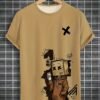 Men's Trendy Doll Graffiti Print Casual Short Sleeve T-Shirt – Khaki