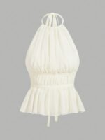 e890af82-f955-436a-ac91-2b9f346e4878.jpg Pleated Halter Neck Tie-Waist Backless Top