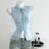 Women'S Jacquard Button Design Lace-Up Shirt