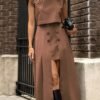 Round Neck Slim Fit Short Top High Waist Asymmetrical Skirt Set
