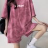 Women's Tie-Dye Print Loose Fit Pajama Set – Pink