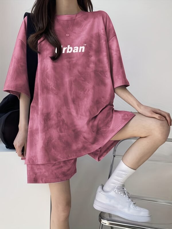 Women's Tie-Dye Print Loose Fit Pajama Set – Pink