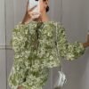 Matcha Floral Tie-Front Shirt & Shorts Set