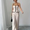efa0a460-c21c-4f05-baf9-267b4e1a03b1.jpg Women's Elegant Contrast Camisole & Long Pants 2-Piece Set