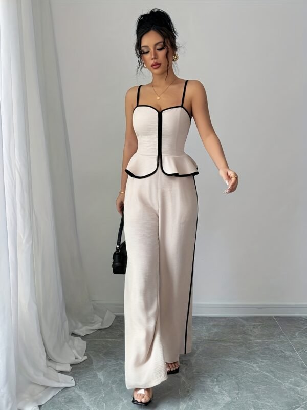 efa0a460-c21c-4f05-baf9-267b4e1a03b1.jpg Women's Elegant Contrast Camisole & Long Pants 2-Piece Set