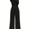 Elegant One-shoulder Jumpsuit with Ruffled Off-shoulder Design