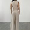 Contrast Button Tank Top & Wide-Leg Pants Set