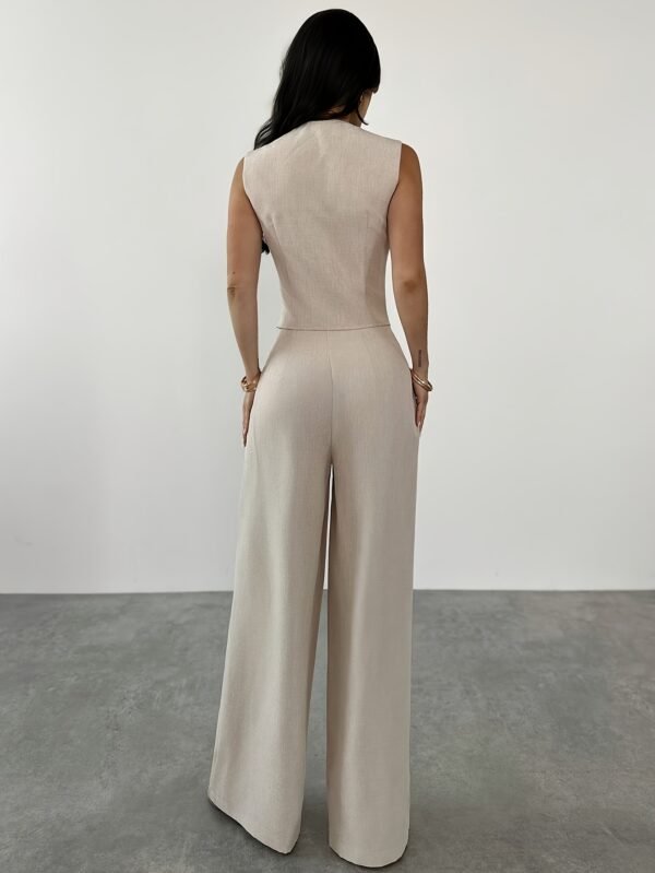 Contrast Button Tank Top & Wide-Leg Pants Set