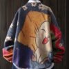 Women's White Cat & Floral Print Crew Neck Sweater