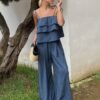 Women's Elegant Floral Print Sleeveless Cinched Waist Maxi Jumpsuit