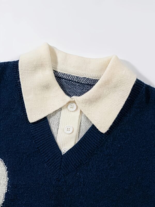 Men's Academic Style Loose Fit Lapel Sweater – Navy