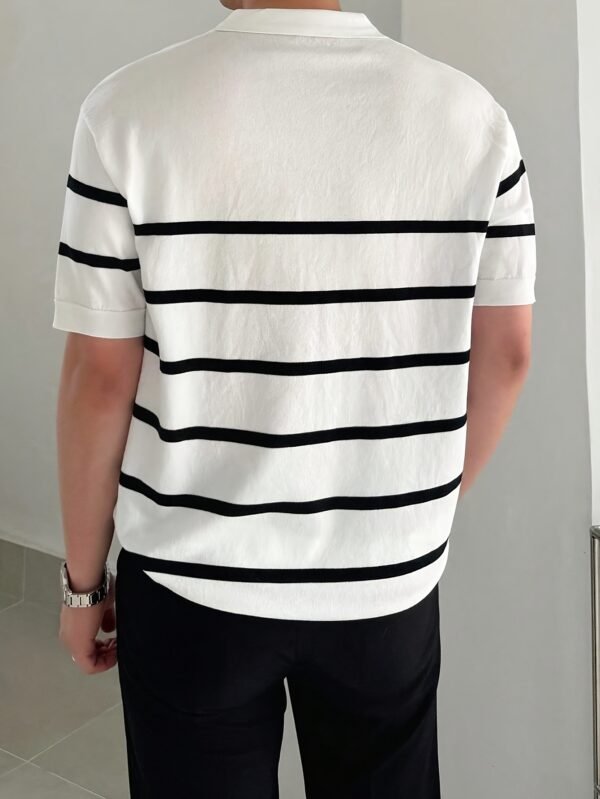 f519d886-c27a-4447-ae17-5a73625d7ede.jpg Men's Business Casual Striped Knit Polo T-Shirt with Contrast Collar