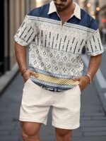 Men's Polo Collar Shirt & Drawstring Shorts 2-Piece Set