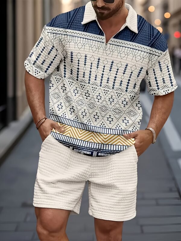 Men's Polo Collar Shirt & Drawstring Shorts 2-Piece Set