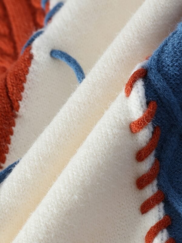 Men's Color-Block Round Neck Knit Sweater – Orange Red