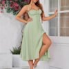 Light Green Lace-Up Corset Maxi Dress