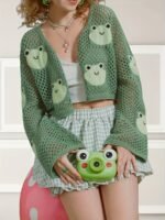 faea59be-39be-4bc1-86f6-26feed72e2af.jpg Women's Elegant Hollow-Out Frog Jacquard Cardigan