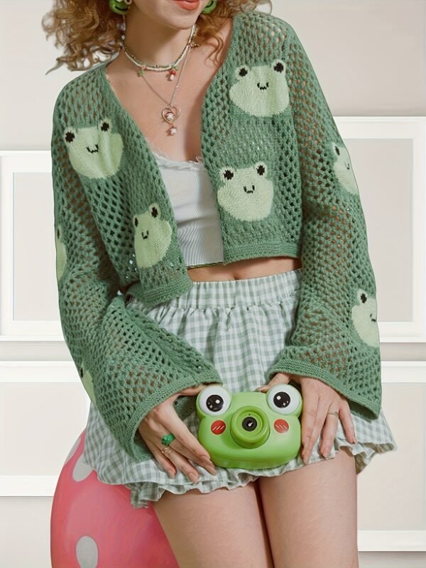 faea59be-39be-4bc1-86f6-26feed72e2af.jpg Women's Elegant Hollow-Out Frog Jacquard Cardigan