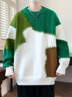 Men's Color-Block Spliced Knit Sweater – Green