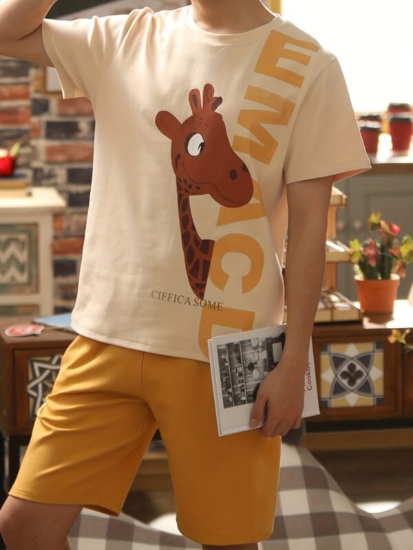 Men's Cartoon Print Short Sleeve Pajama Set