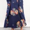 Women's Floral Print Long Sleeve Muslim Dress