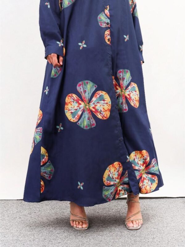 Women's Floral Print Long Sleeve Muslim Dress