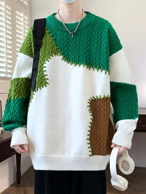fe5516e1-6ce1-43ad-8137-54970769d594.jpg Men's Color-Block Spliced Knit Sweater – Green
