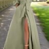 V-Neck Lantern Sleeve Belted Maxi Dress